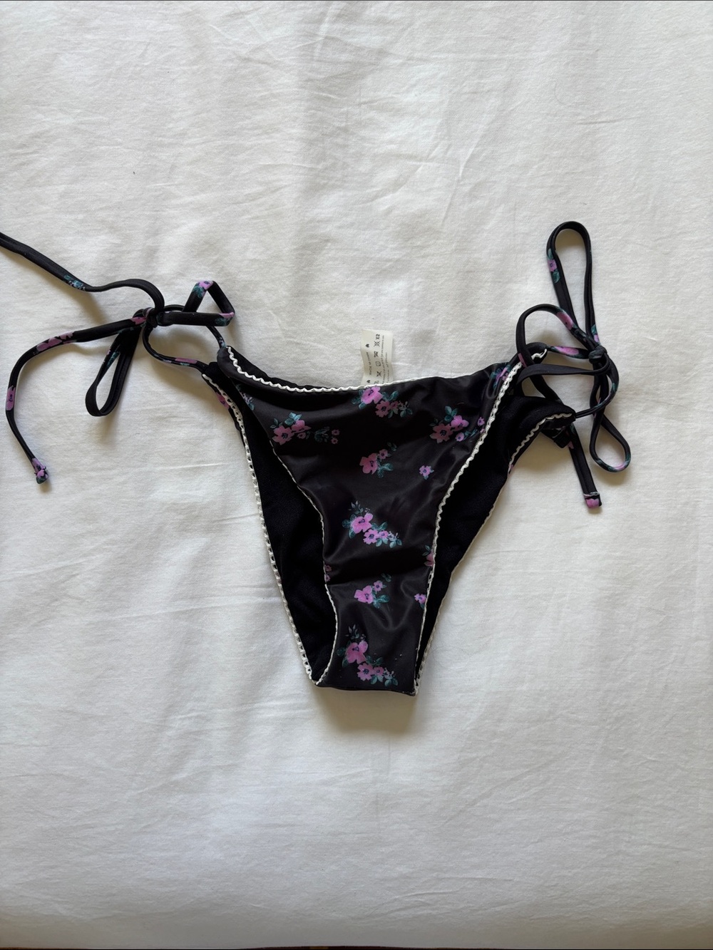 Black Floral Tie-Side Bikini Bottom